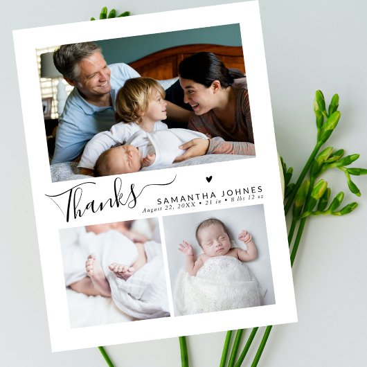 Carte Postale Faire-part de naissance moderne avec script Merci