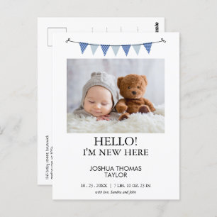 Carte Postale Faire-part de naissance moderne Blue Bund'indicate