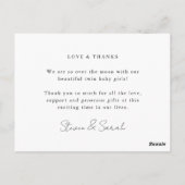 Carte Postale Faire-part de naissance moderne de bébé jumeaux ph (Dos)