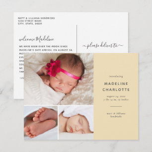 Carte Postale Faire-part de naissance multi-photos moderne jaune