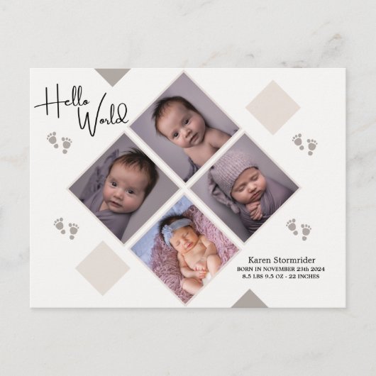 Carte Postale faire-part de naissance nouveau-né simple avec pho (Devant)