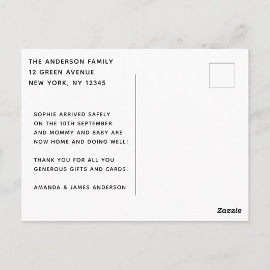 Carte Postale Faire-part de naissance photo de script élégant et (Dos)