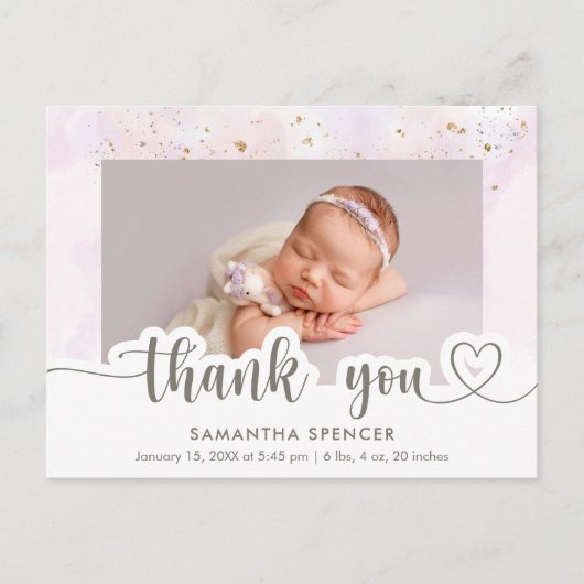 Carte Postale Faire-Part de Naissance Photo Fille Calligraphie R (Devant)