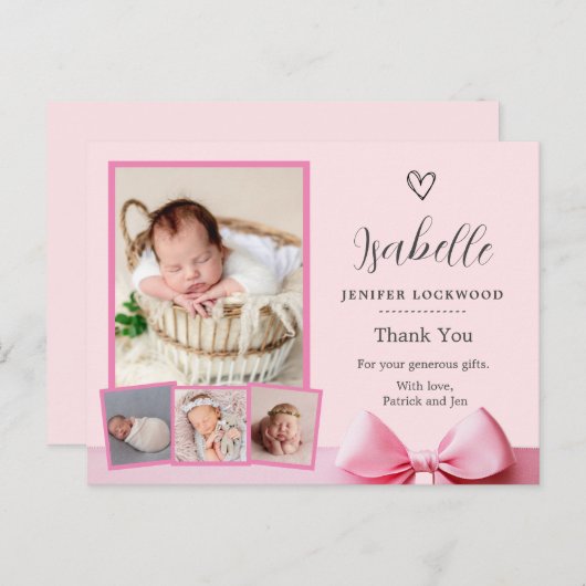 Carte Postale faire-part de naissance photo rose (Devant / Derrière)