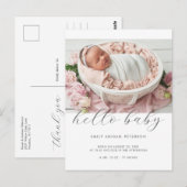 Carte Postale Faire-part de naissance photo simple moderne Hello (Devant / Derrière)