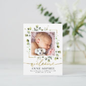 Carte Postale Faire-part de naissance photo verdoyante et Merci (Debout devant)