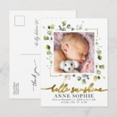 Carte Postale Faire-part de naissance photo verdoyante et Merci (Devant / Derrière)