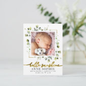 Carte Postale Faire-part de naissance photo verdoyante et Merci (Debout devant)