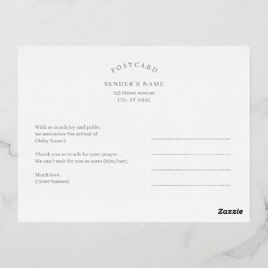 Carte postale Faire-part de naissance pour bébé à (Verso)