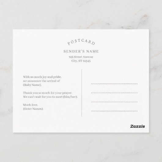 Carte postale Faire-part de naissance pour bébé au (Dos)