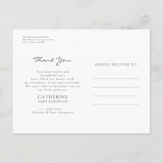 Carte Postale Faire-part de naissance pour l'arrivée d'une petit (Dos)