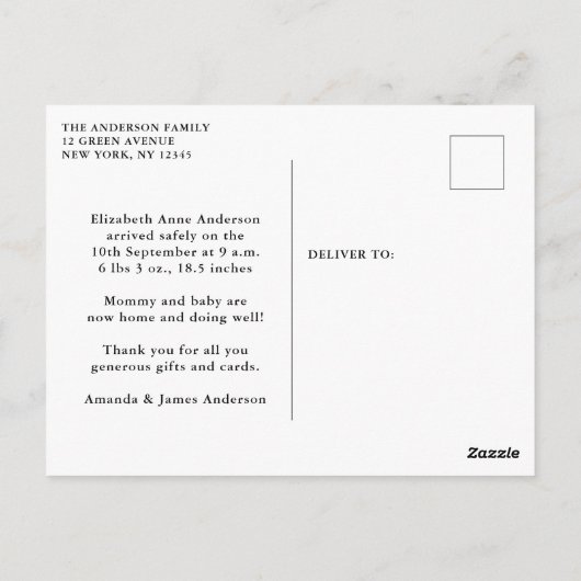 Carte Postale Faire-part de naissance Remerciement Photo Collage (Dos)