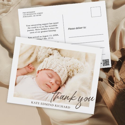 Carte Postale Faire-part de naissance Remerciements Superpositio