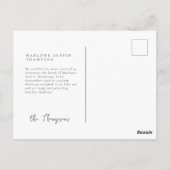 Carte Postale Faire-part de naissance verte à main classique (Dos)