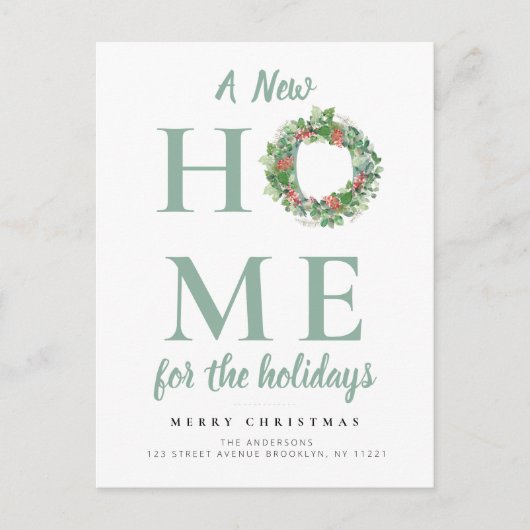 Carte Postale faire-part de Noël moderne avec couronne lumineuse (Devant)