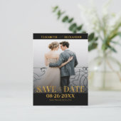 Carte Postale Faire-part de photo de calligraphie à feuille d'or (Debout devant)