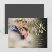 Carte Postale Faire part de photo élégant moderne écriture dorée (Devant / Derrière)