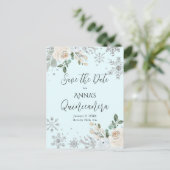Carte Postale Faire part de Quinceanera floral hivernal bleu cla (Debout devant)