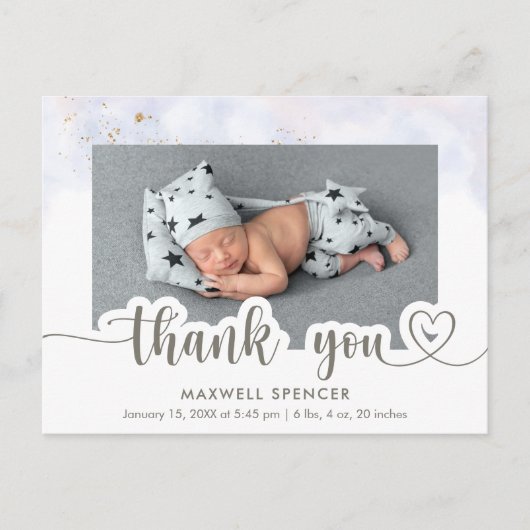 Carte Postale Faire-part de remerciement pour bébé garçon avec p (Devant)