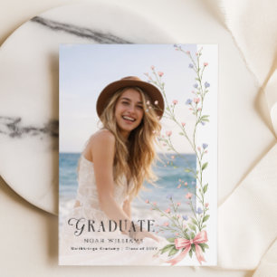 Carte Postale Faire-part de remise de diplôme avec photo de fleu