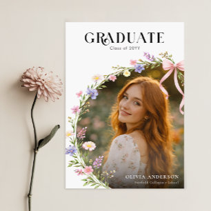 Carte Postale Faire-part de remise de diplôme avec photo et nœud