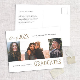 Carte Postale Faire-part de remise de diplôme moderne avec trois
