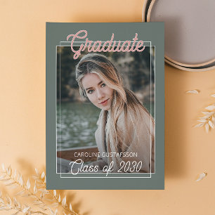 Carte Postale Faire-part de remise des diplômes Rouge Corail Ver
