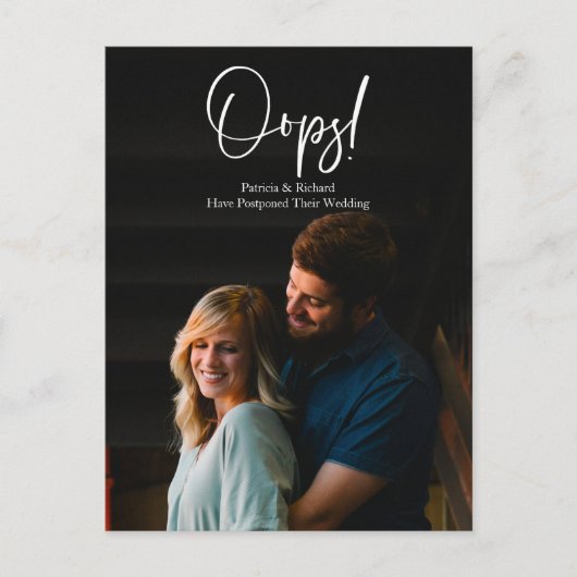 Carte Postale Faire part de report de mariage Simple Chic Oups (Devant)