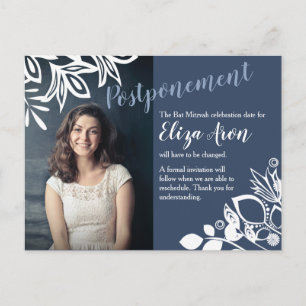 Carte Postale Faire-part de report gris bleu