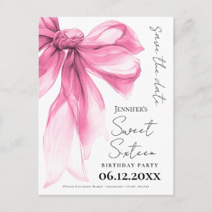 Carte Postale Faire-part de Rose Pâle à Ruban Coquette pour Swee