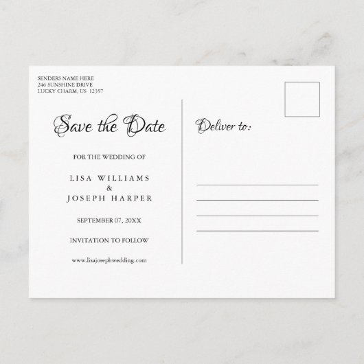 Carte Postale Faire-part de sauvegarde élégant en écriture Gold (Dos)