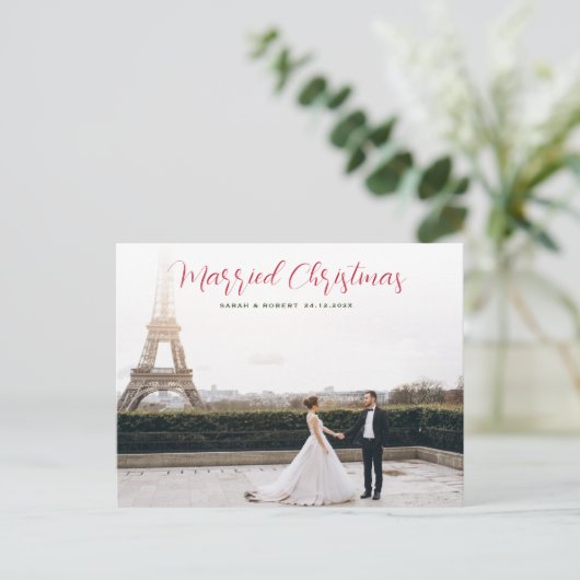 Carte Postale faire-part de vacances de mariage de script rouge (Debout devant)