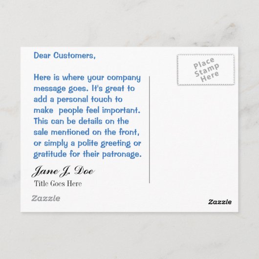 Carte Postale Faire-part de vente de marques de mode (Dos)