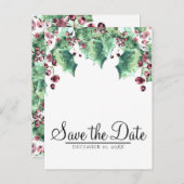 Carte Postale Faire-part Décembre Mariage d'hiver Holly Berry Enregistrer l (Devant / Derrière)