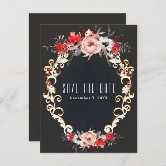 Carte Postale Faire-part Décembre Mariage d'hiver Holly Berry Enregistrer l (Devant / Derrière)