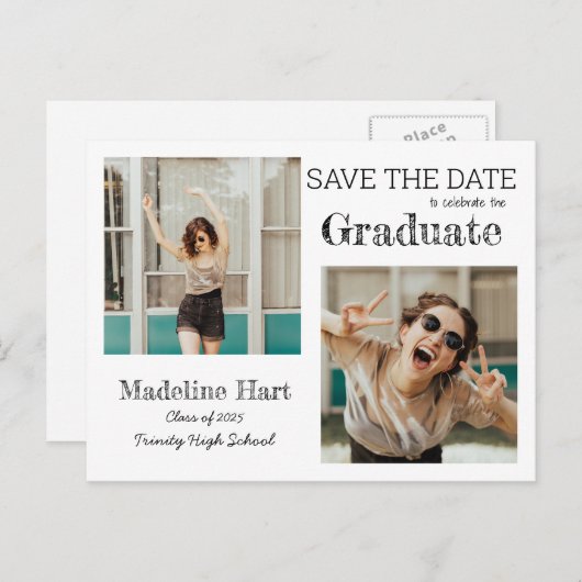 Carte Postale Faire-part Décontracté | Diplômé | Réservez la date | Photo (Devant / Derrière)