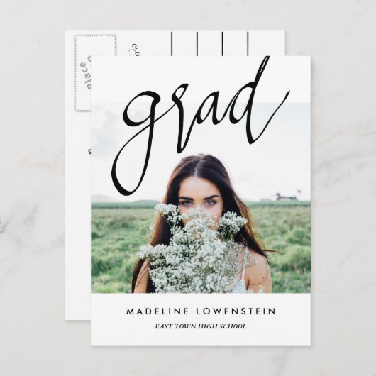 Carte Postale Faire-part Décontracté Simple Grad Typography Diplômée Photo (Devant / Derrière)