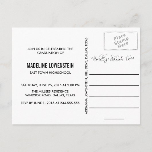Carte Postale Faire-part Décontracté Simple Grad Typography Diplômée Photo (Dos)