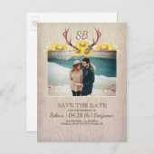 Carte Postale Faire-part Deer Antlers et Sunflower Photo Enregistrer la dat (Devant / Derrière)