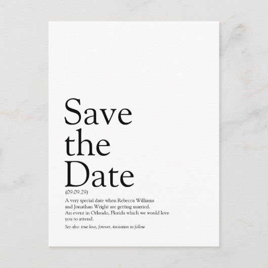 Carte Postale Faire-part Définition de Save the Date (Devant)