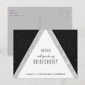 Carte Postale Faire-part Demande de Demoiselle d'Honneur Pailletée Noir et  (Devant / Derrière)