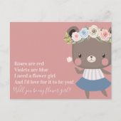Carte Postale Faire-part Demande Fille Fleur Mariage Ourson Mignon (Devant)