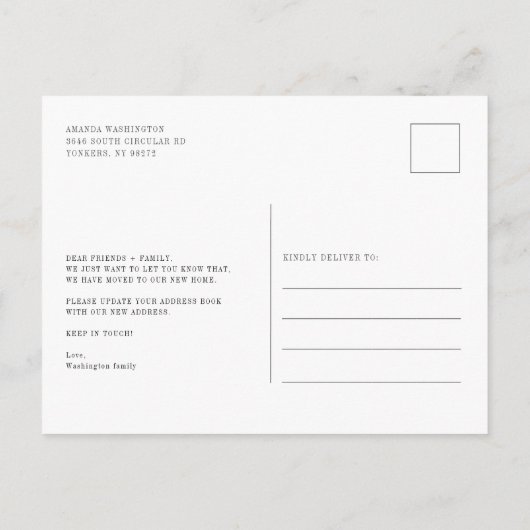 Carte Postale Faire-part Déménagement Élégant Changement d'Adresse (Dos)