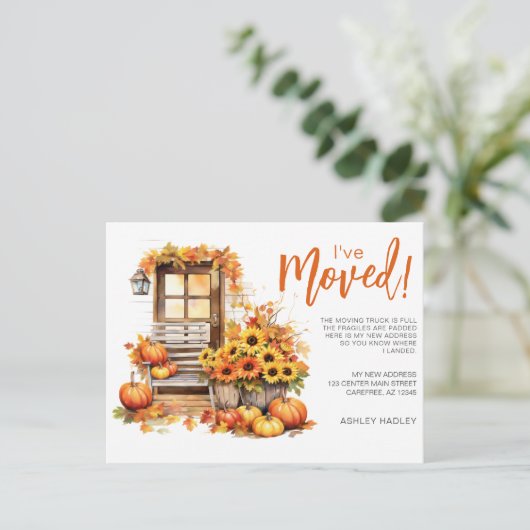 Carte Postale Faire-part Déménagement saison automne (Debout devant)