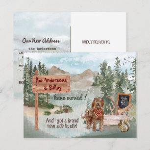 Carte Postale Faire-part Déménager Brown Labradoodle Woodland Nouvelle adre