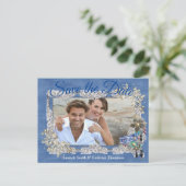 Carte Postale Faire-part Denim avec dentelle de crème et bijoux costume (Debout devant)