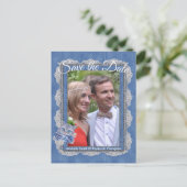 Carte Postale Faire-part Denim avec dentelle de crème et un chaton (Debout devant)