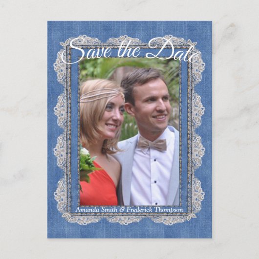 Carte Postale Faire-part Denim avec dentelle de fleurs crème (Devant)