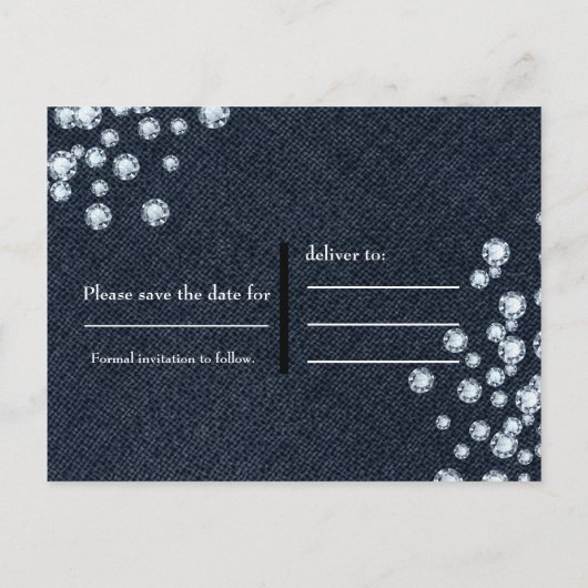 Carte Postale Faire-part Denim & Diamonds Glam Party Enregistrer la date (Dos)