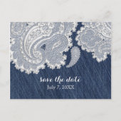 Carte Postale Faire-part Denim Jean & White Lace Élégante Mariage nuptiale (Devant)